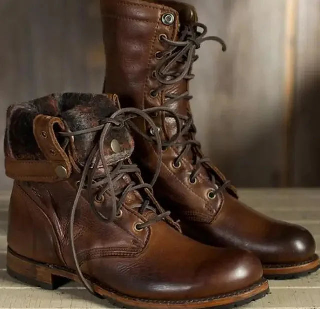 Tessa | Women's Vintage Lace-Up Mid-Calf Combat Boots with Low Block Heel