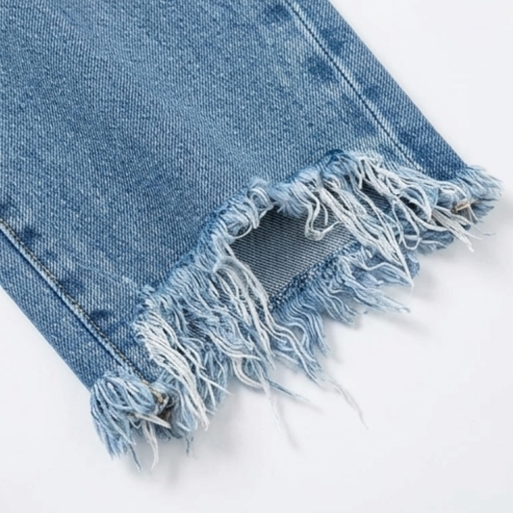 Megan | Women's High-Waisted Cropped Straight-Leg Jeans with Frayed Hem