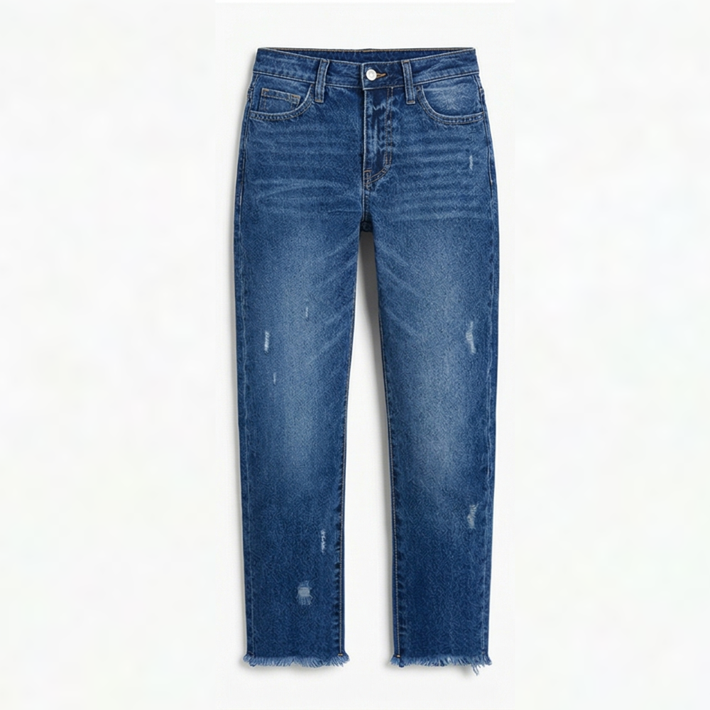 Megan | Women's High-Waisted Cropped Straight-Leg Jeans with Frayed Hem