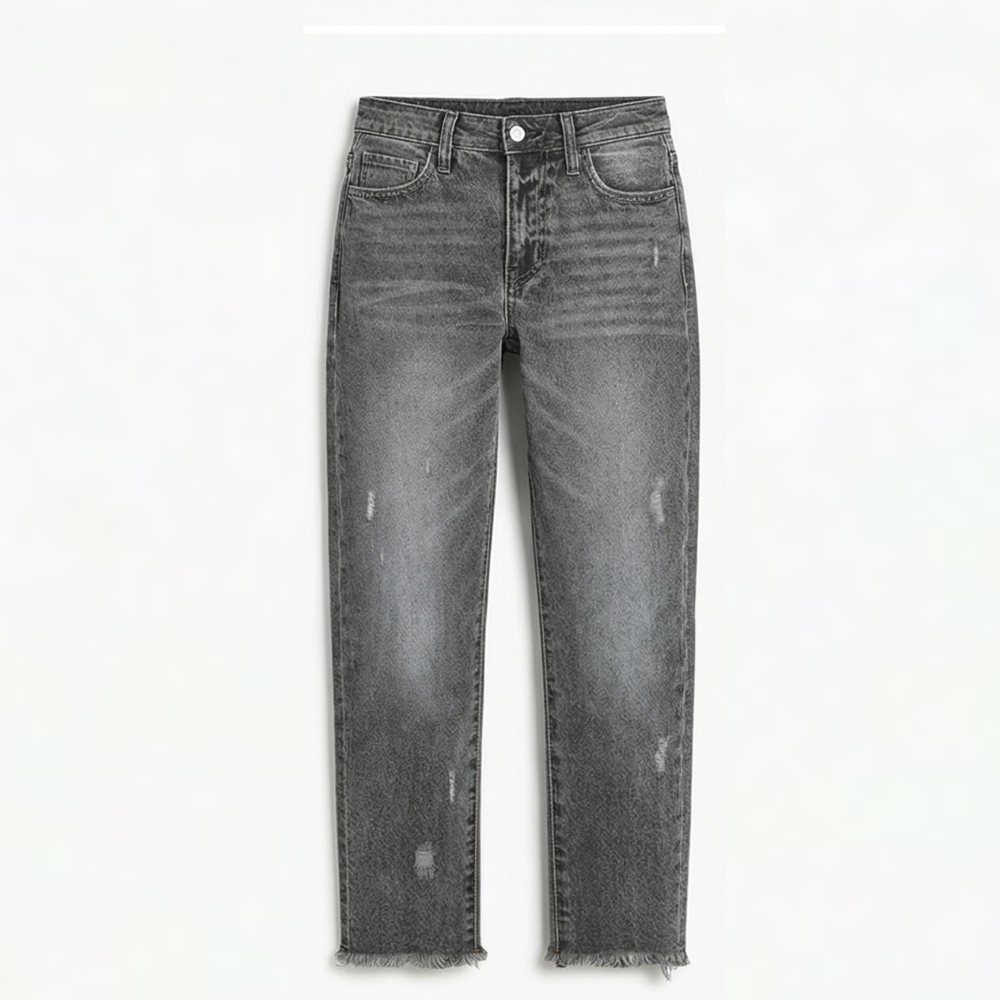 Megan | Women's High-Waisted Cropped Straight-Leg Jeans with Frayed Hem