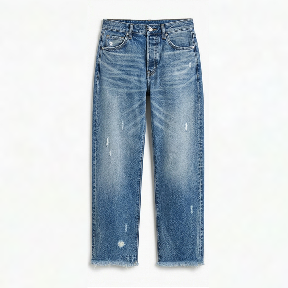 Megan | Women's High-Waisted Cropped Straight-Leg Jeans with Frayed Hem