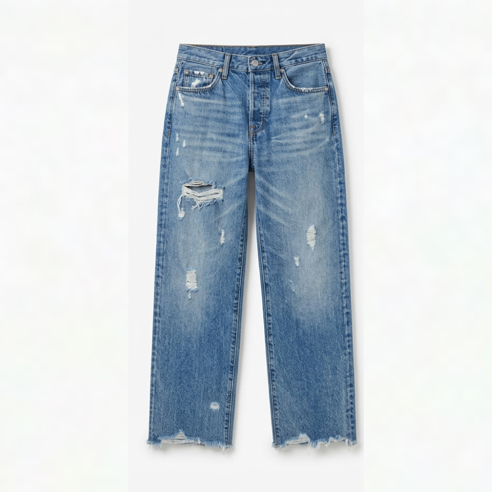 Megan | Women's High-Waisted Cropped Straight-Leg Jeans with Frayed Hem