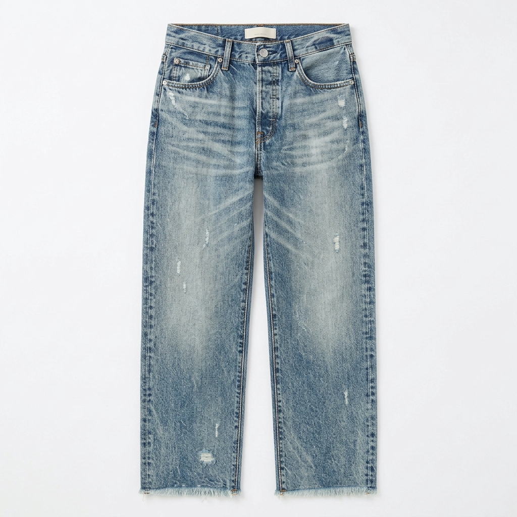 Megan | Women's High-Waisted Cropped Straight-Leg Jeans with Frayed Hem