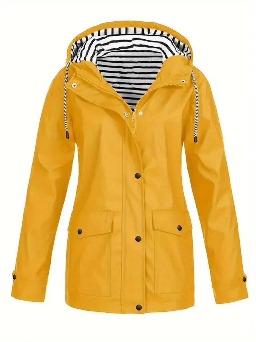 Nora | Women's Hooded Rain Jacket with Striped Lining and Zip-Up Front