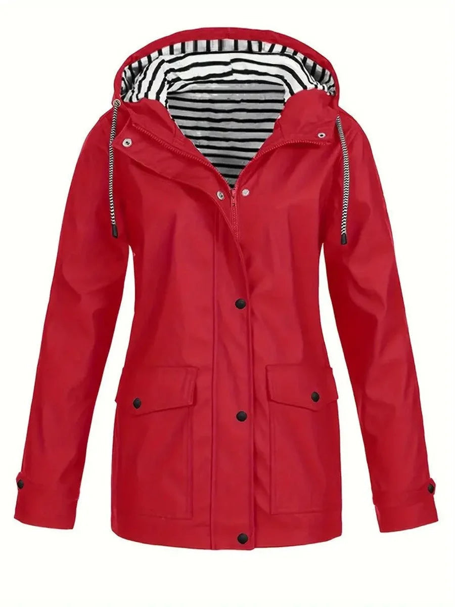 Nora | Women's Hooded Rain Jacket with Striped Lining and Zip-Up Front