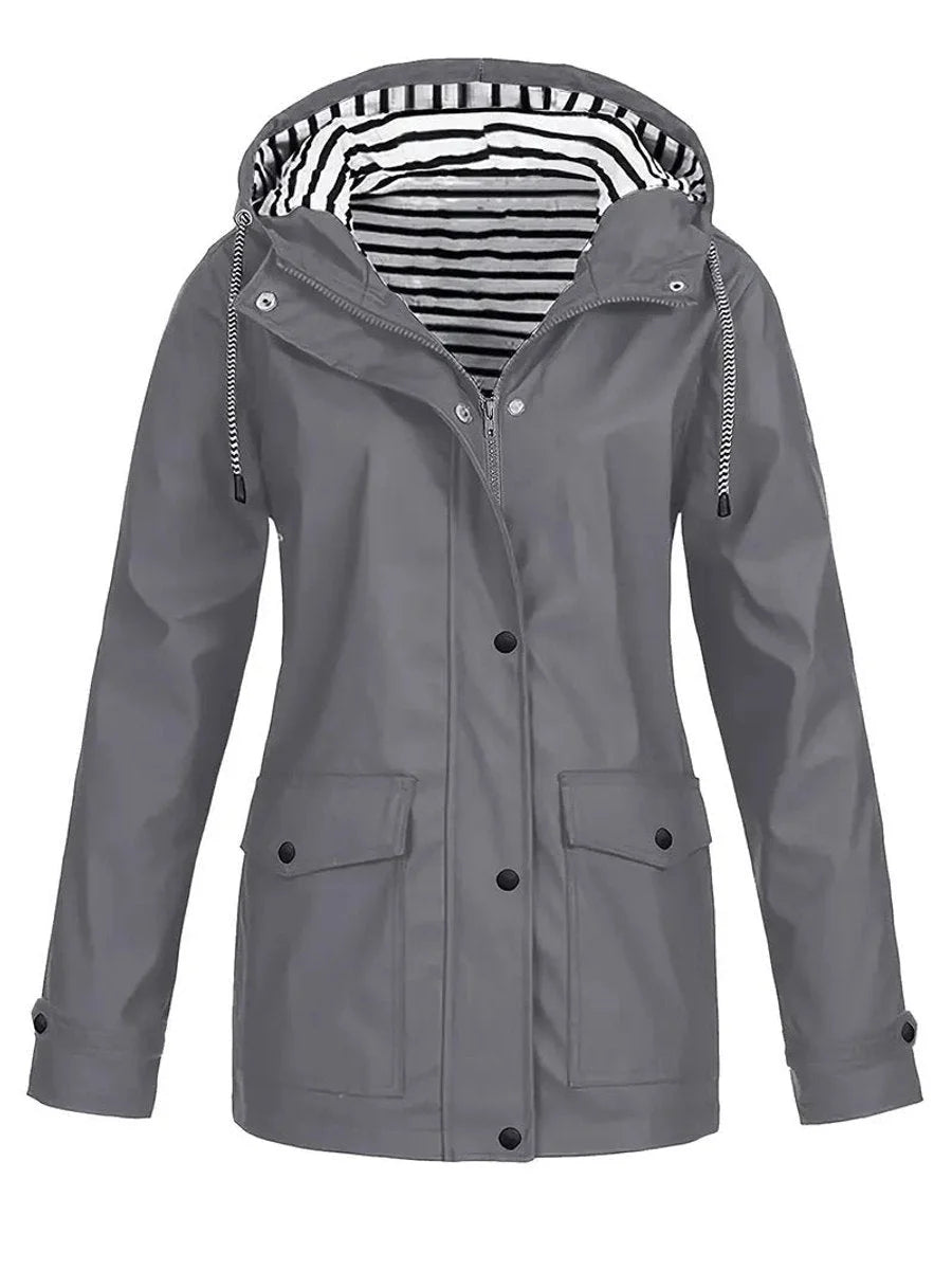 Nora | Women's Hooded Rain Jacket with Striped Lining and Zip-Up Front