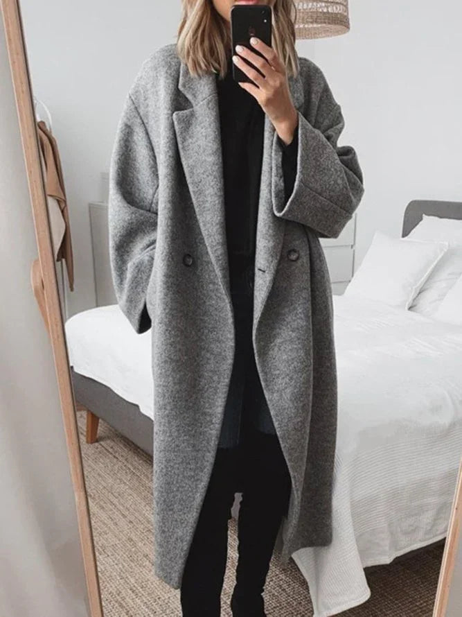 Adeline | Women's Oversized Longline Coat with Double-Breasted Buttons