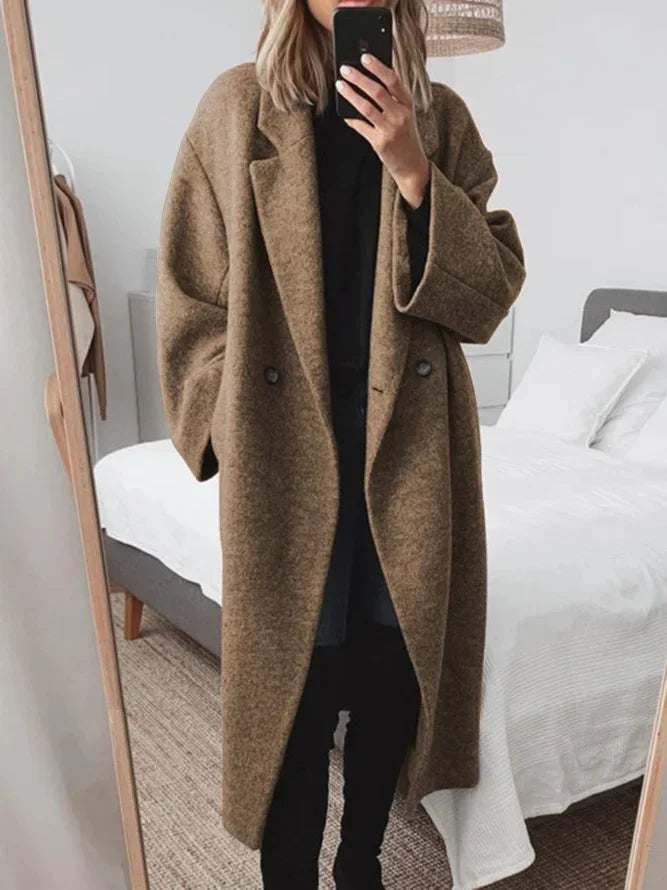 Adeline | Women's Oversized Longline Coat with Double-Breasted Buttons