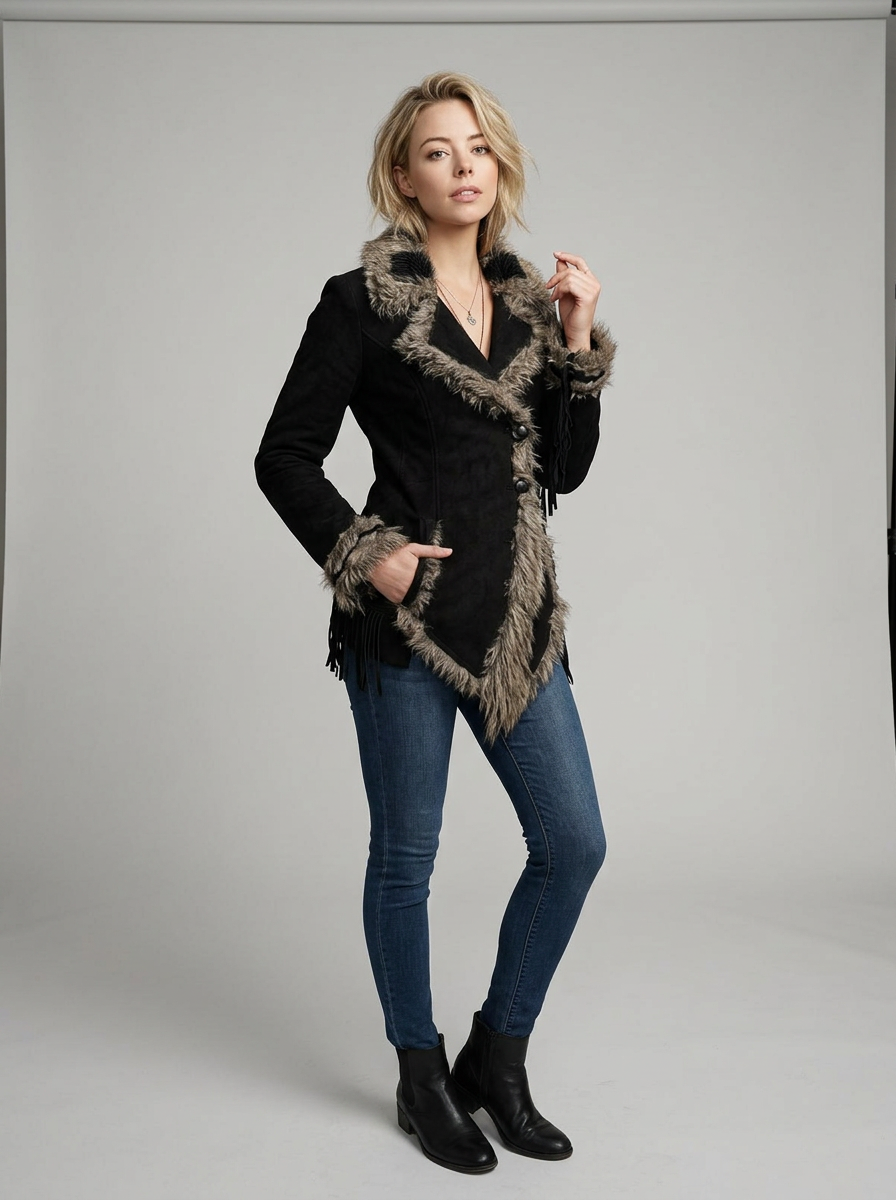 Women's Coat Asym Hem Collar Fringe | Winter