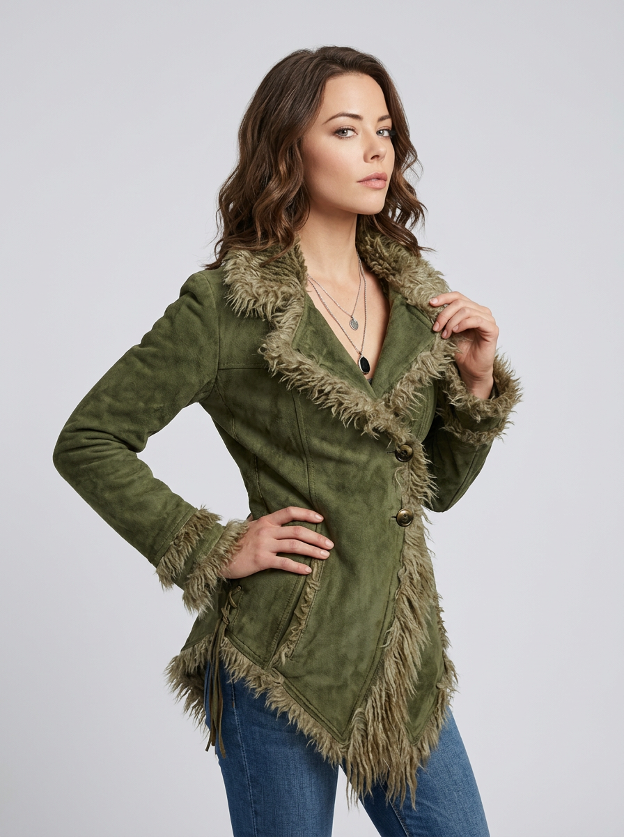 Women's Coat Asym Hem Collar Fringe | Winter