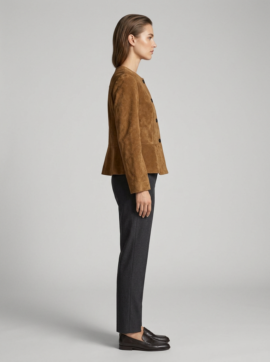 Women's Jacket Button Front Round Neck | Cropped