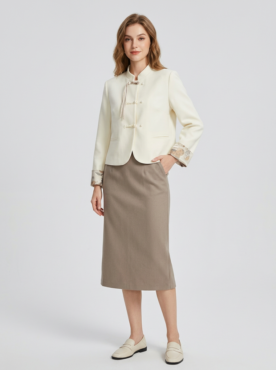 Women's Jacket Mandarin Collar Frog Closure | Cropped