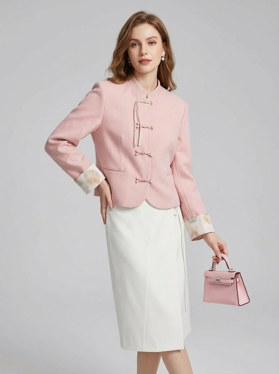 Women's Jacket Mandarin Collar Frog Closure | Cropped