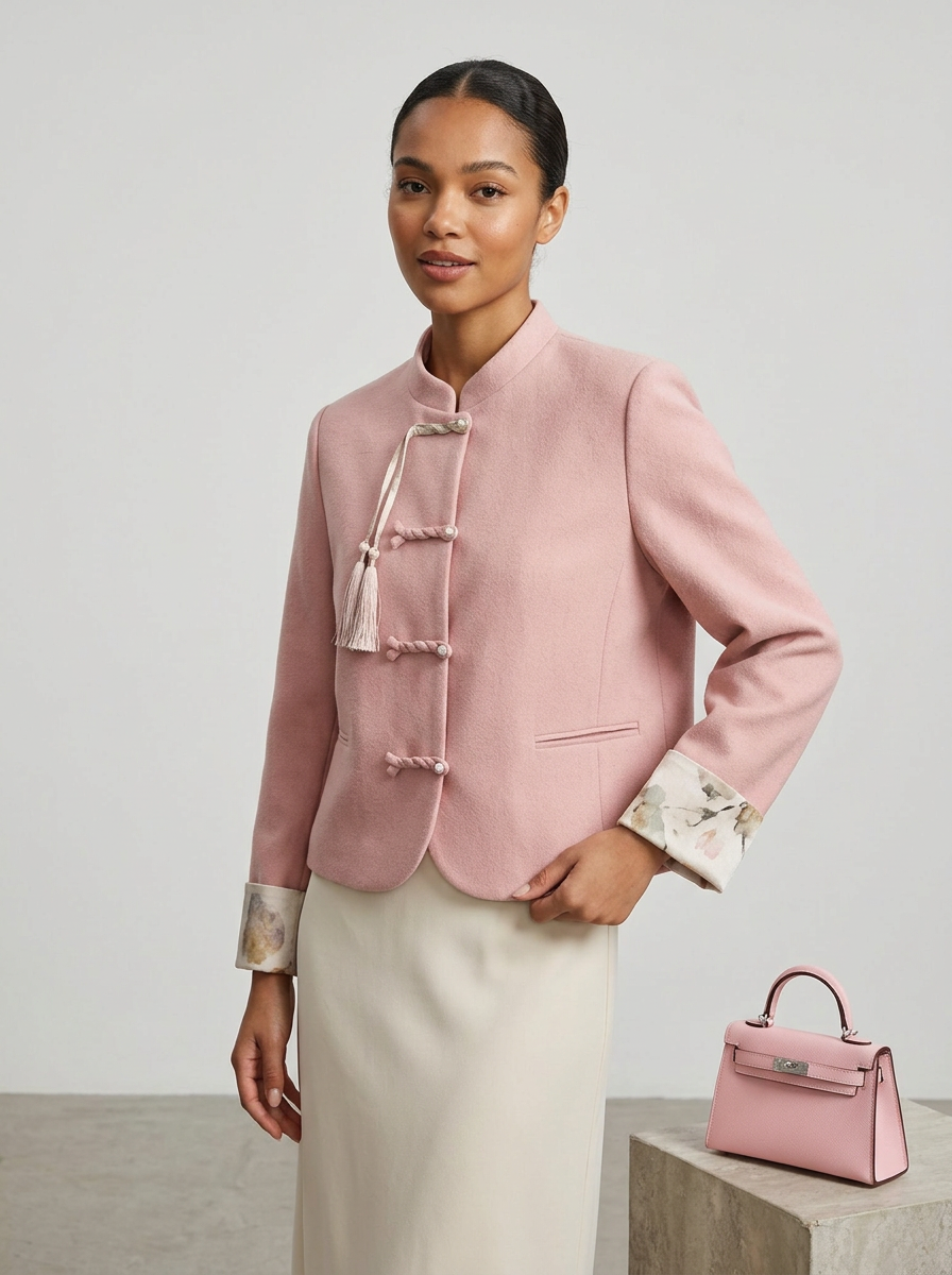 Women's Jacket Mandarin Collar Frog Closure | Cropped