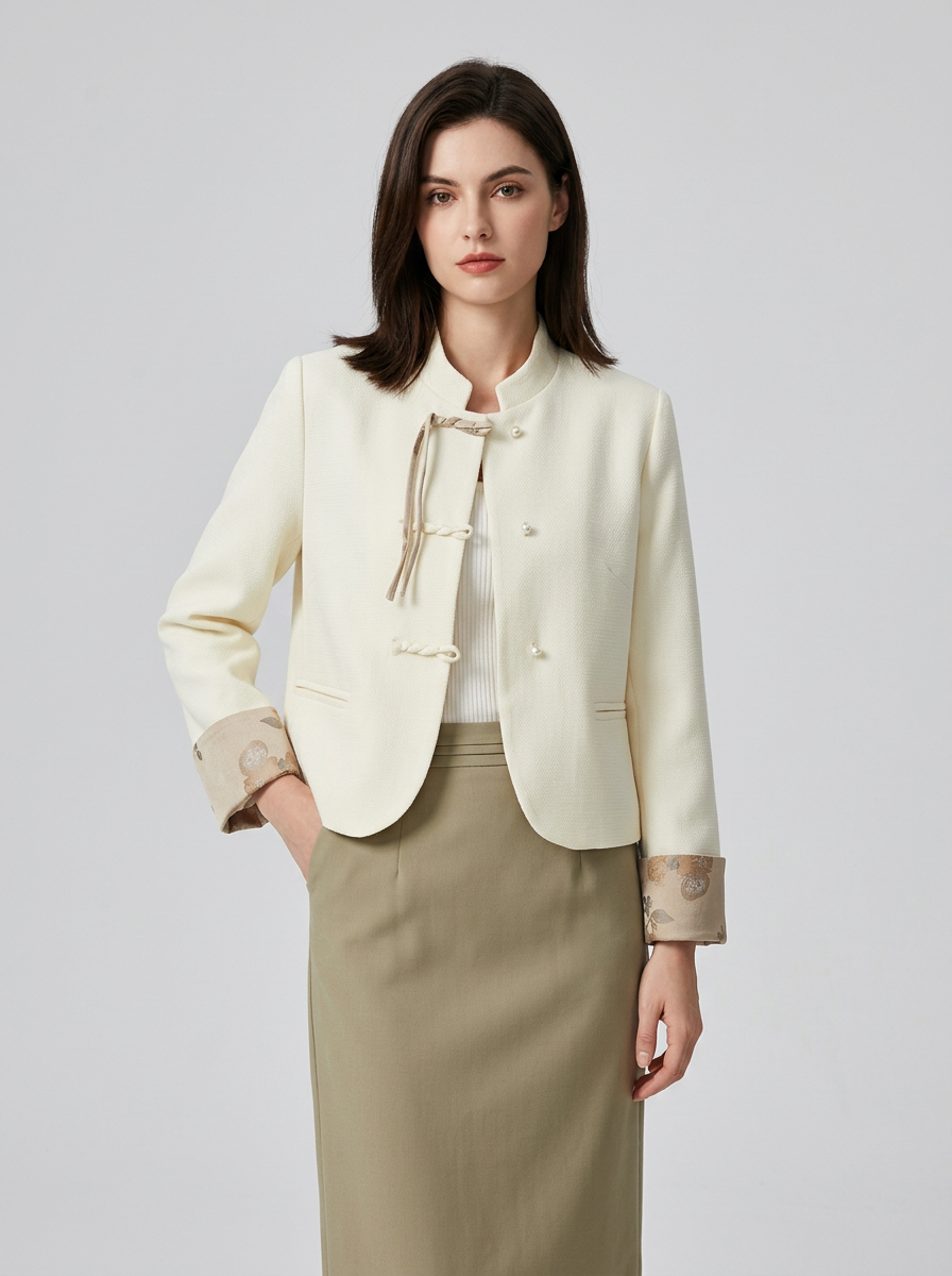 Women's Jacket Mandarin Collar Frog Closure | Cropped