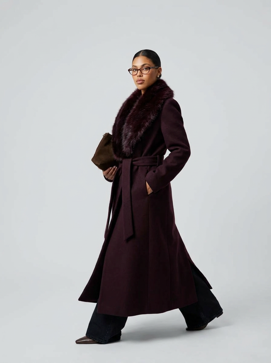 Women's Long Coat Belted Wide Collar | Winter