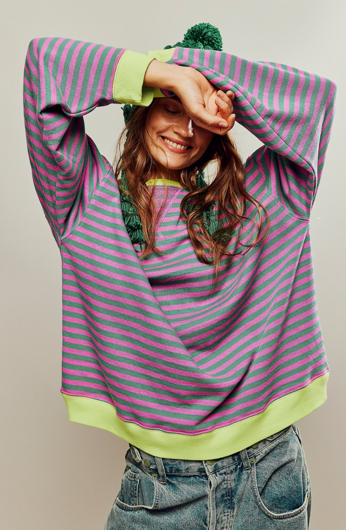 Zavina | Women's Oversized Striped Sweatshirt with Contrast Trim