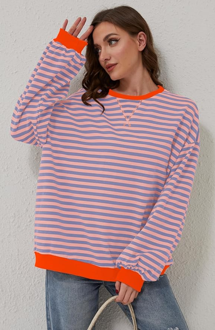 Zavina | Women's Oversized Striped Sweatshirt with Contrast Trim