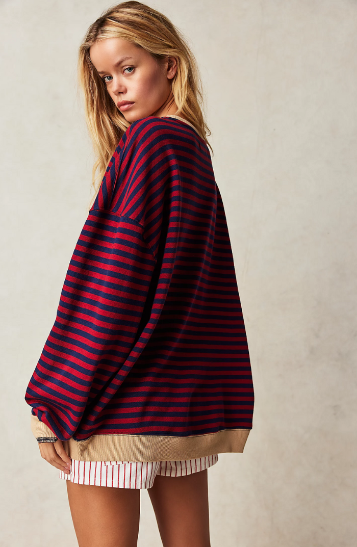 Zavina | Women's Oversized Striped Sweatshirt with Contrast Trim
