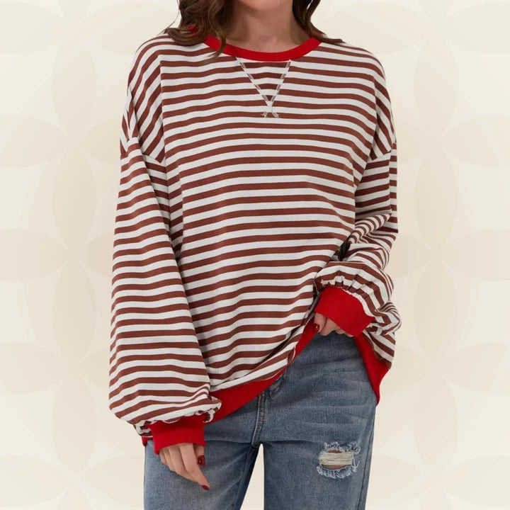 Zavina | Women's Oversized Striped Sweatshirt with Contrast Trim