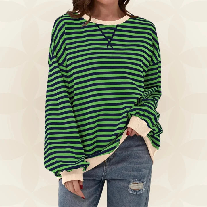 Zavina | Women's Oversized Striped Sweatshirt with Contrast Trim