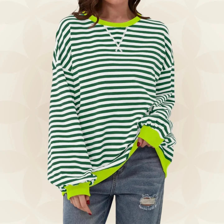 Zavina | Women's Oversized Striped Sweatshirt with Contrast Trim