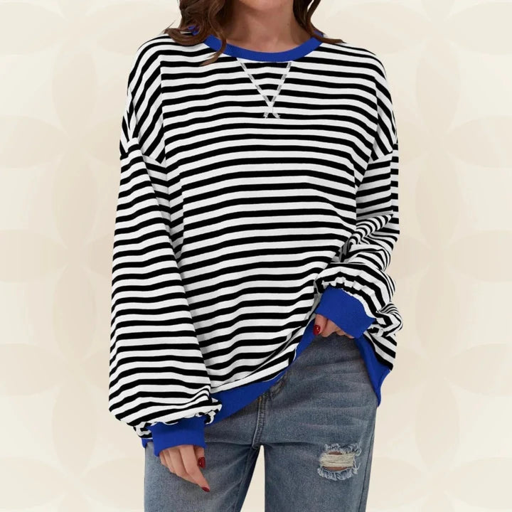 Zavina | Women's Oversized Striped Sweatshirt with Contrast Trim