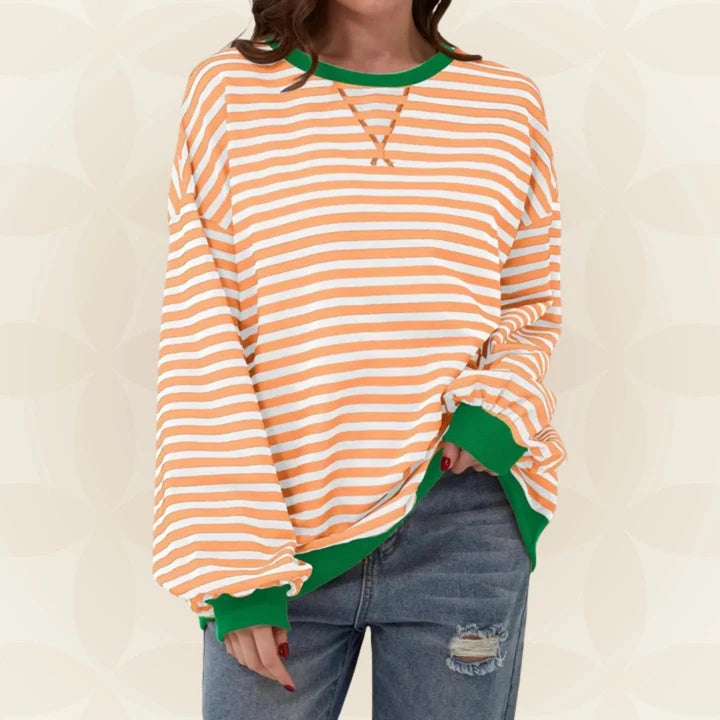 Zavina | Women's Oversized Striped Sweatshirt with Contrast Trim