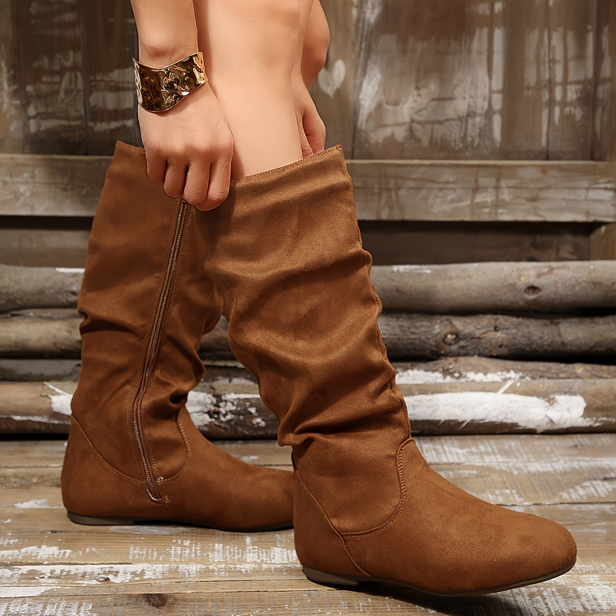 Zoey | Women's Slouched Mid-Calf Boots with Low Heel