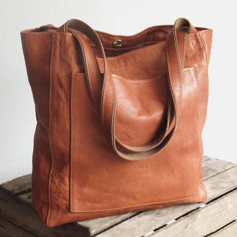Olivia | Women's Large Vintage-Style Tote Shoulder Bag with Front Pocket
