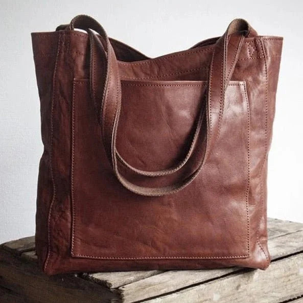 Olivia | Women's Large Vintage-Style Tote Shoulder Bag with Front Pocket