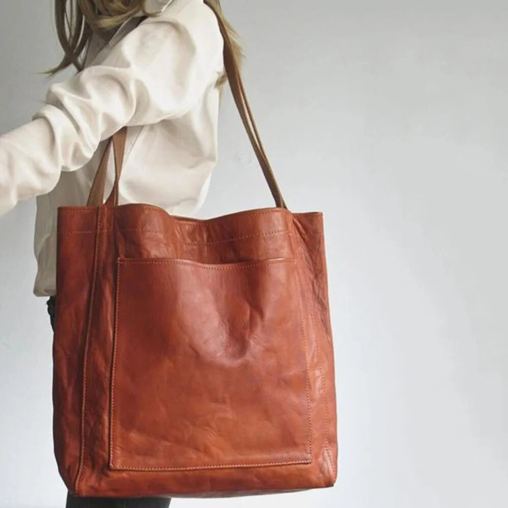 Olivia | Women's Large Vintage-Style Tote Shoulder Bag with Front Pocket