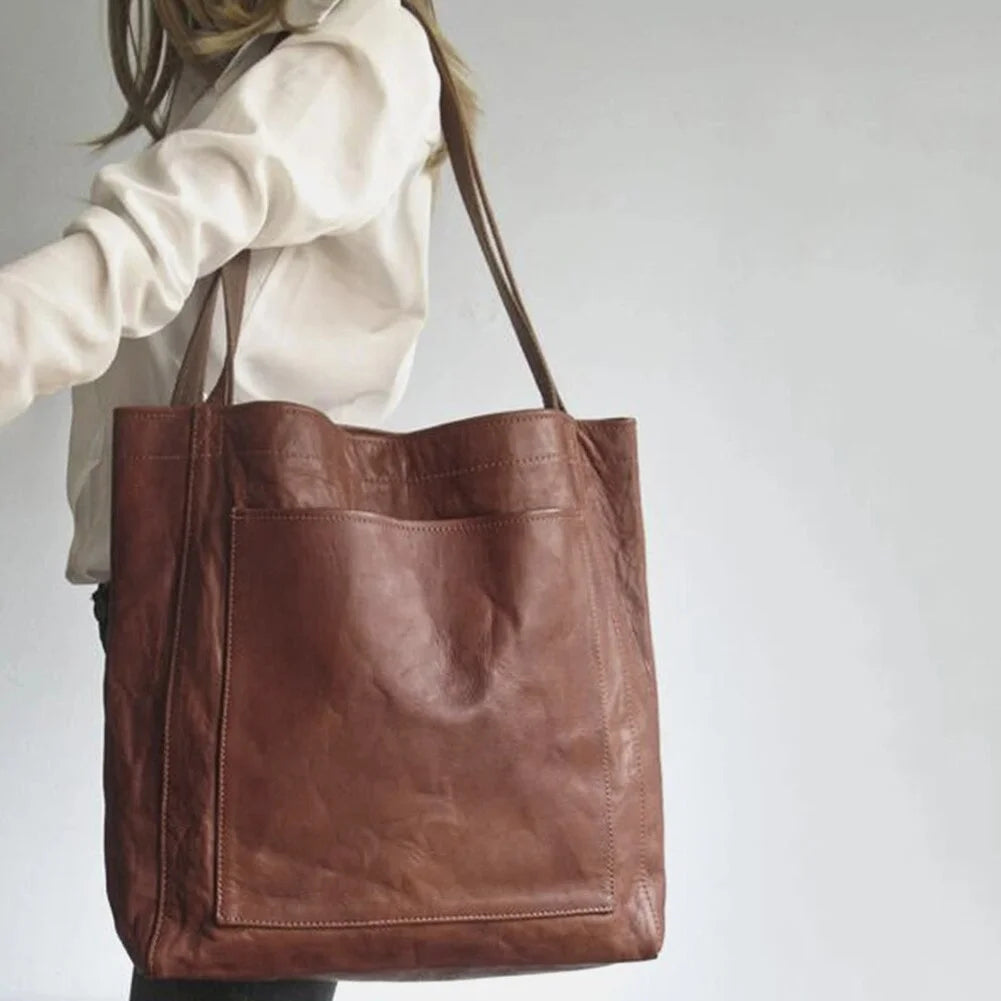 Olivia | Women's Large Vintage-Style Tote Shoulder Bag with Front Pocket