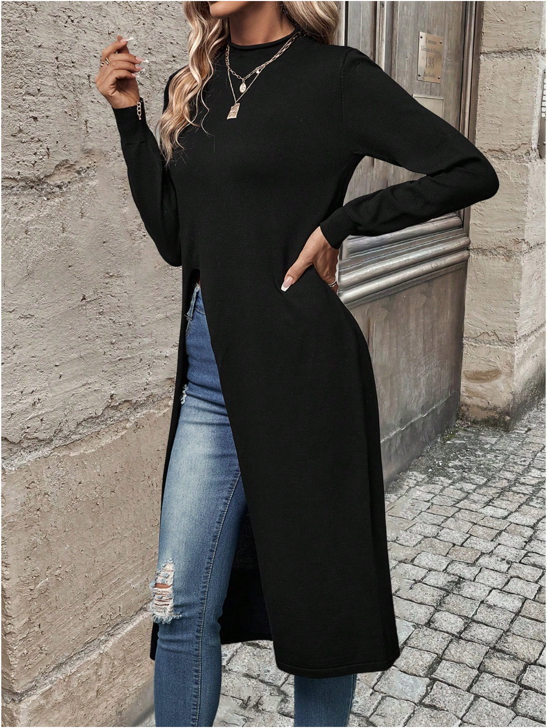 Eliza | Women's Black High-Split Tunic Top
