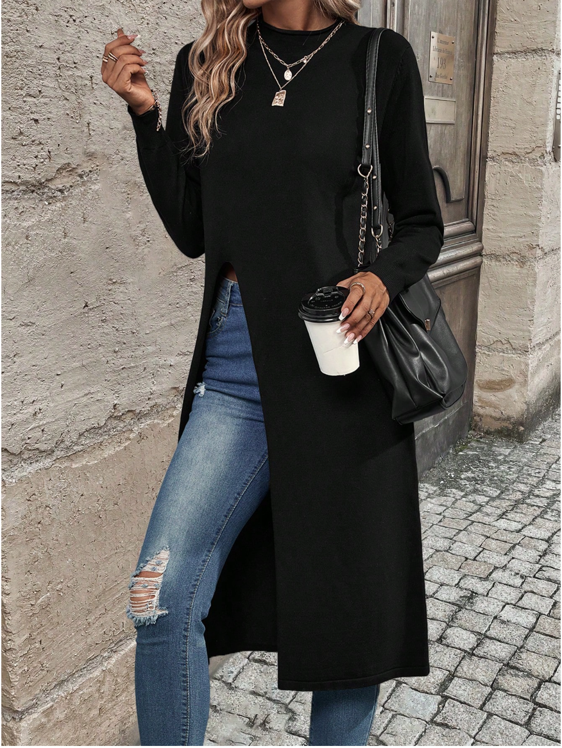 Eliza | Women's Black High-Split Tunic Top