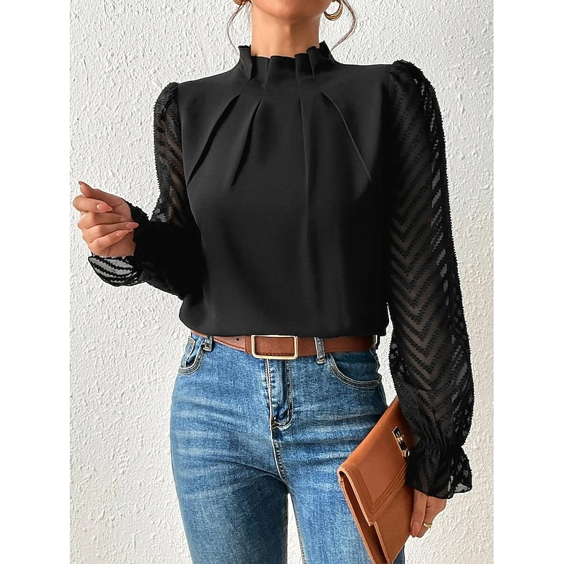 Sabrina | Women's High-Neck Sheer-Sleeve Blouse