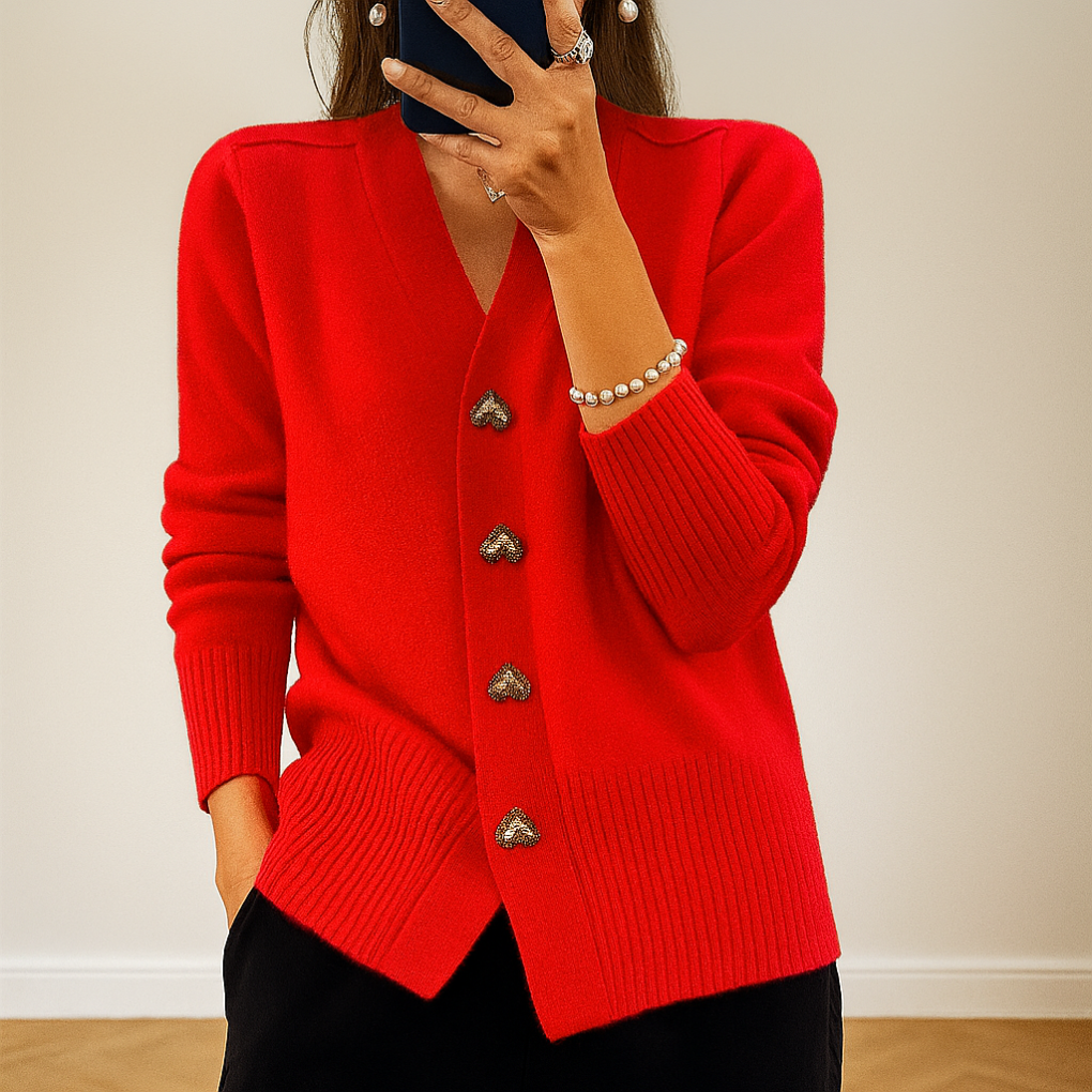 Eliza | Women's Heart-Button V-Neck Cardigan