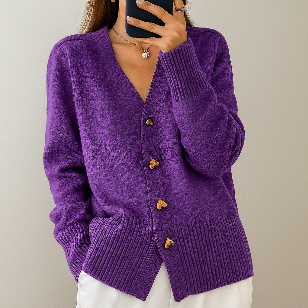 Eliza | Women's Heart-Button V-Neck Cardigan