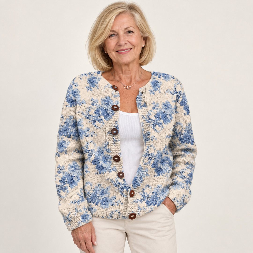 Florence | Women's Vintage Blue Floral Cardigan