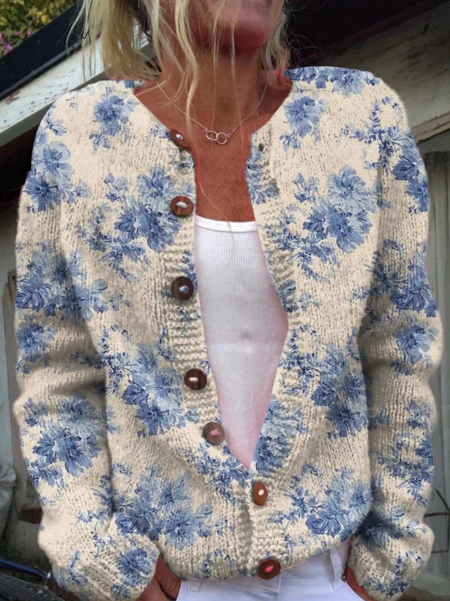 Florence | Women's Vintage Blue Floral Cardigan