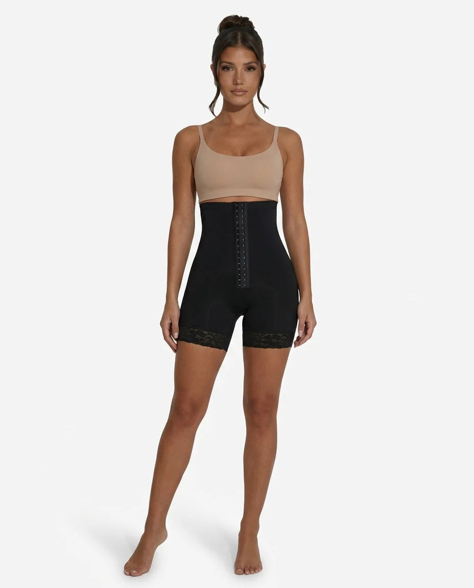 Ingrid | Women's High-Waisted Compression Shorts with Sheer Trim