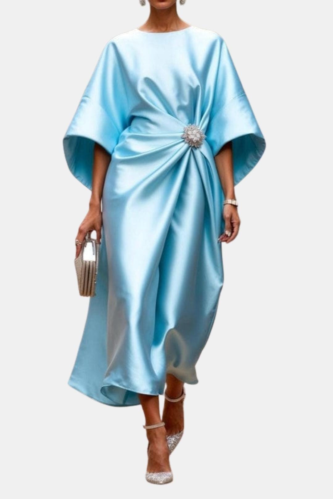 Calanthe | Women's Elegant Brooch-Detail Maxi Dress