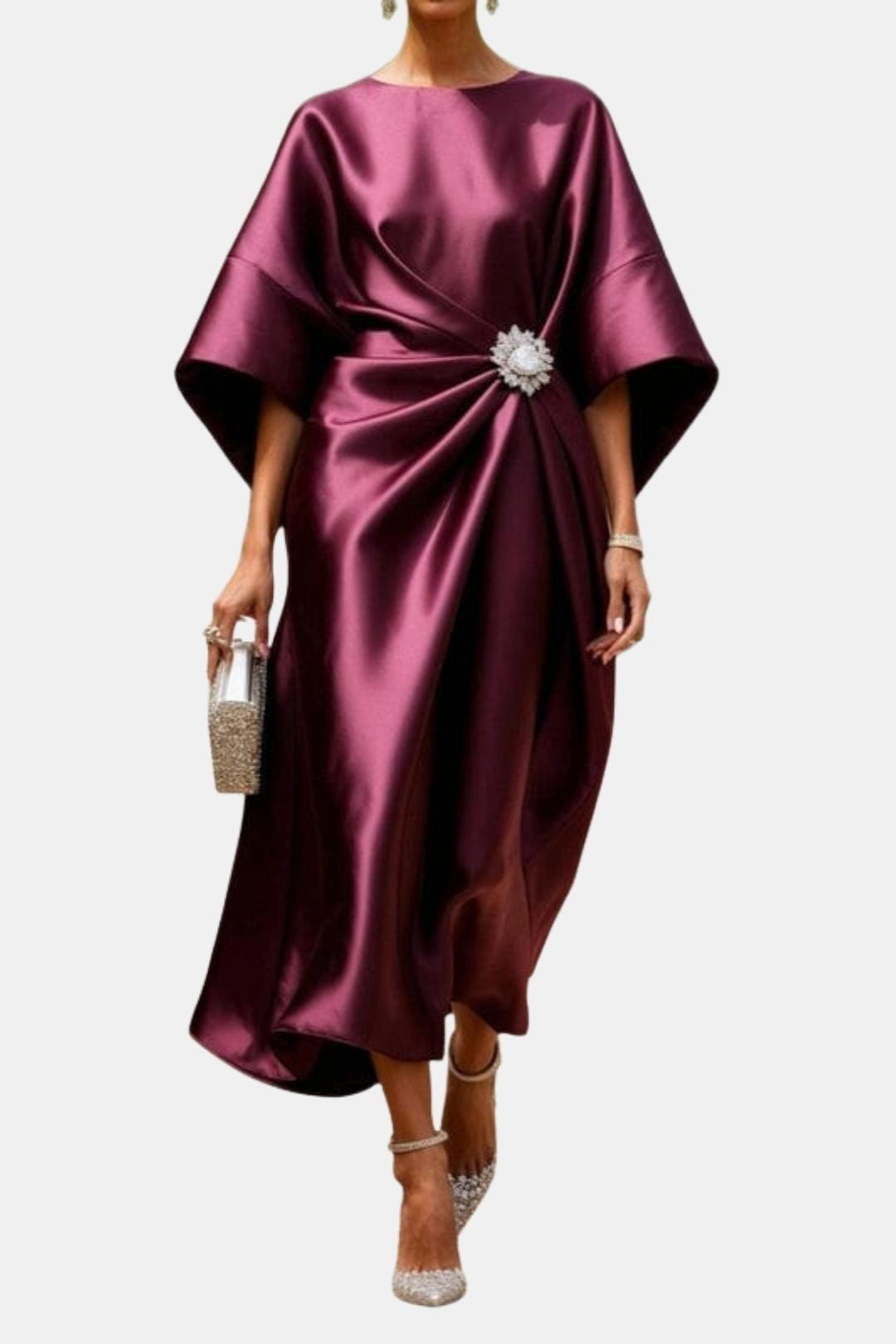 Calanthe | Women's Elegant Brooch-Detail Maxi Dress