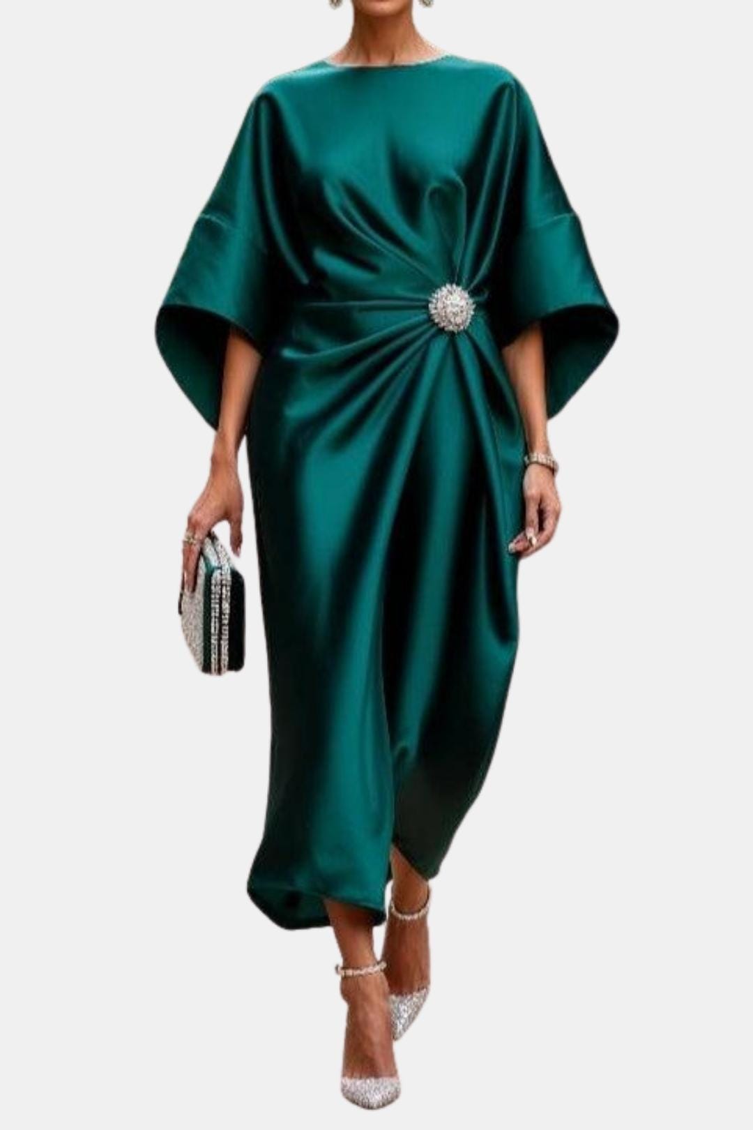 Calanthe | Women's Elegant Brooch-Detail Maxi Dress