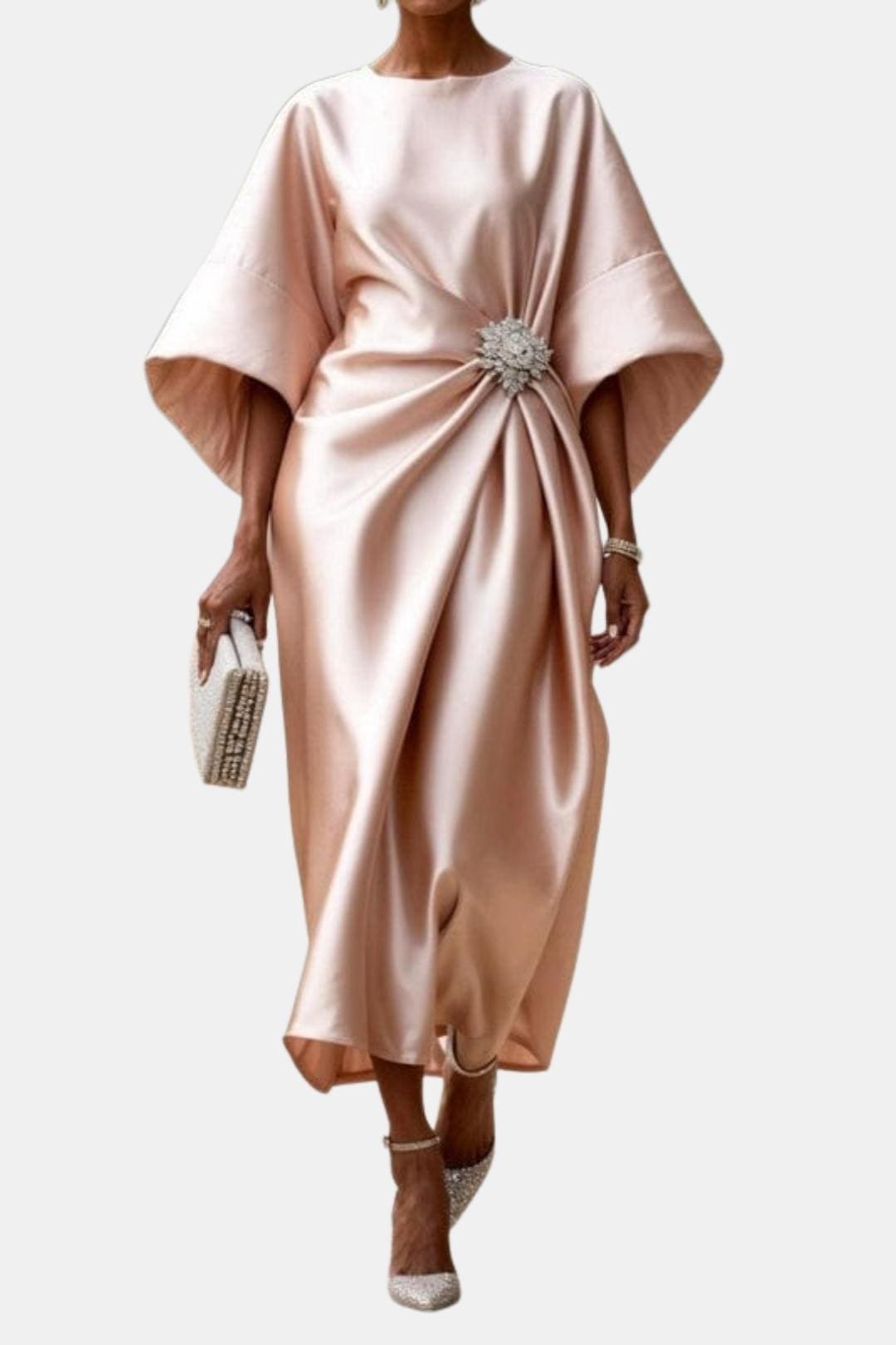 Calanthe | Women's Elegant Brooch-Detail Maxi Dress