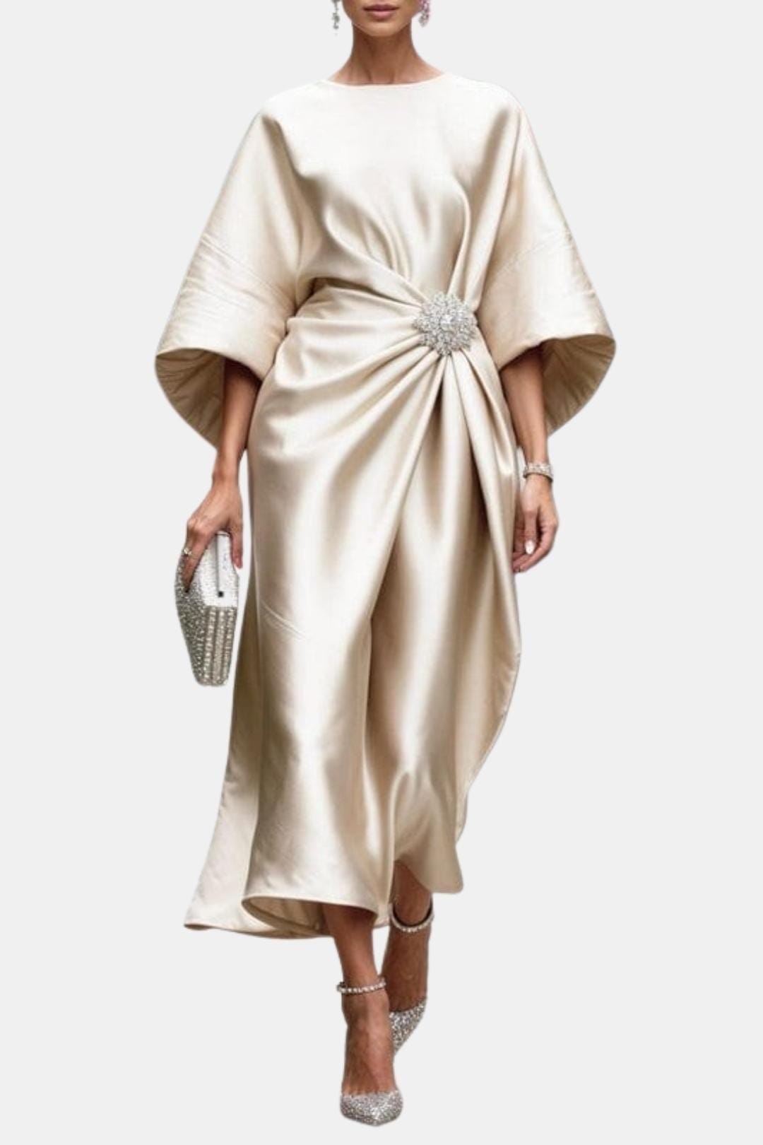 Calanthe | Women's Elegant Brooch-Detail Maxi Dress