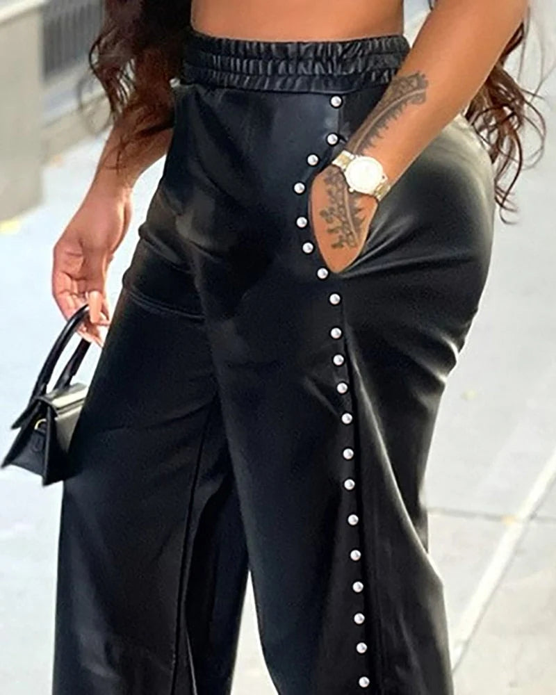 Eliza | Women's Studded Wide-Leg Pants with Side Slits