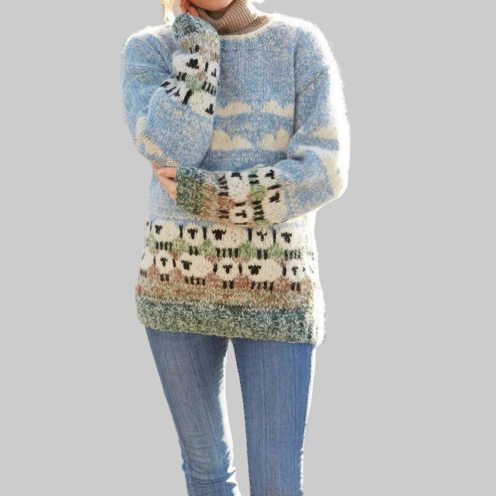 Elspeth | Women's Sheep-Print Knit Sweater