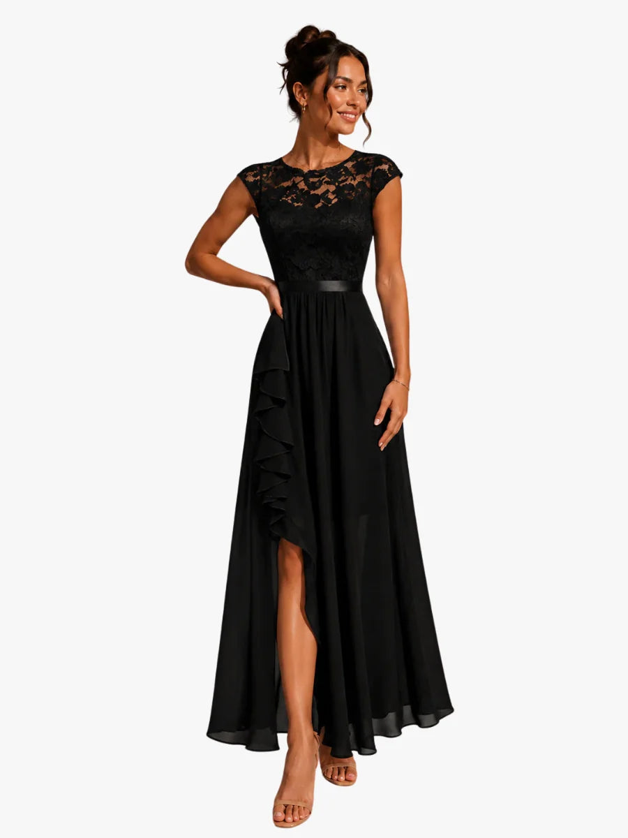 Claudia | Women's Floral-Pattern High-Slit Ruffle Maxi Dress