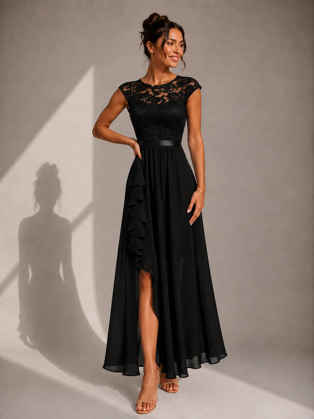 Claudia | Women's Floral-Pattern High-Slit Ruffle Maxi Dress